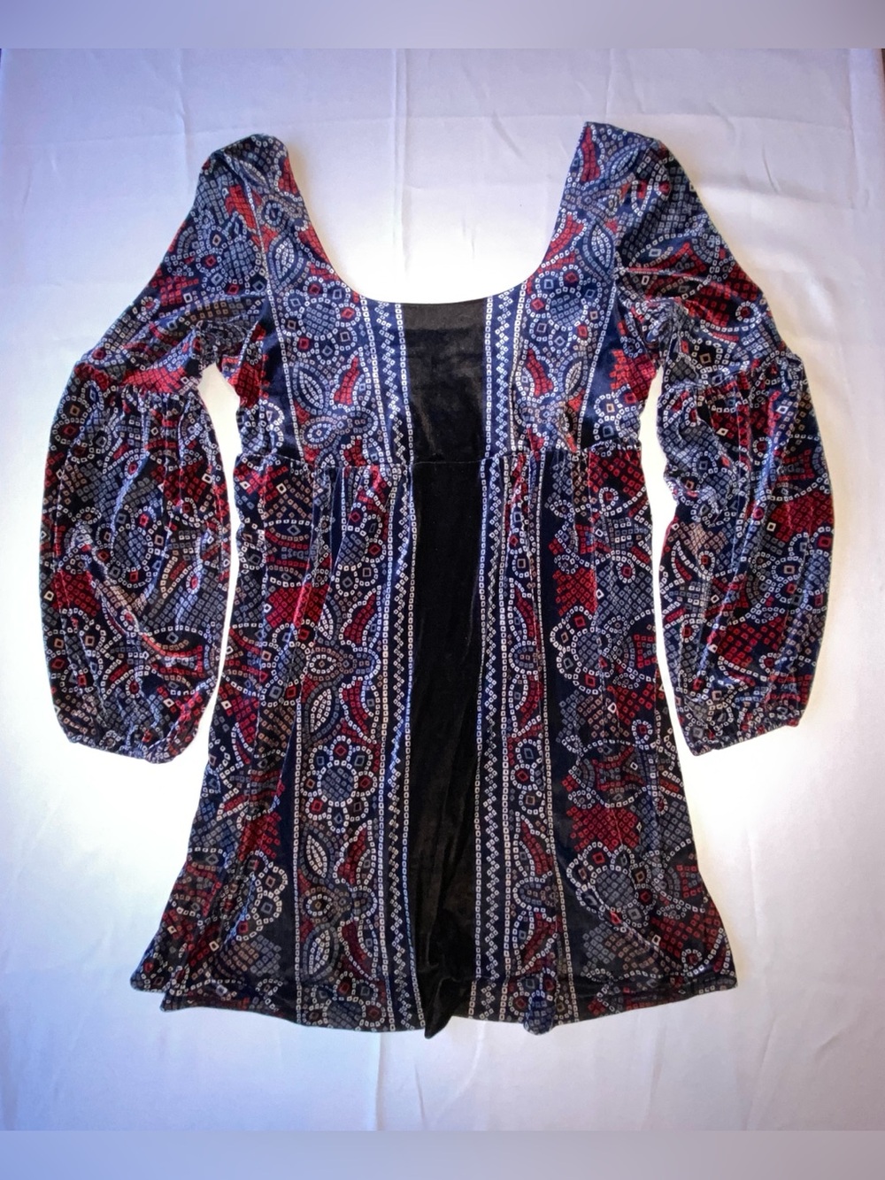 Free People Printed Velvet Paisley Babydoll Mini Dress Large